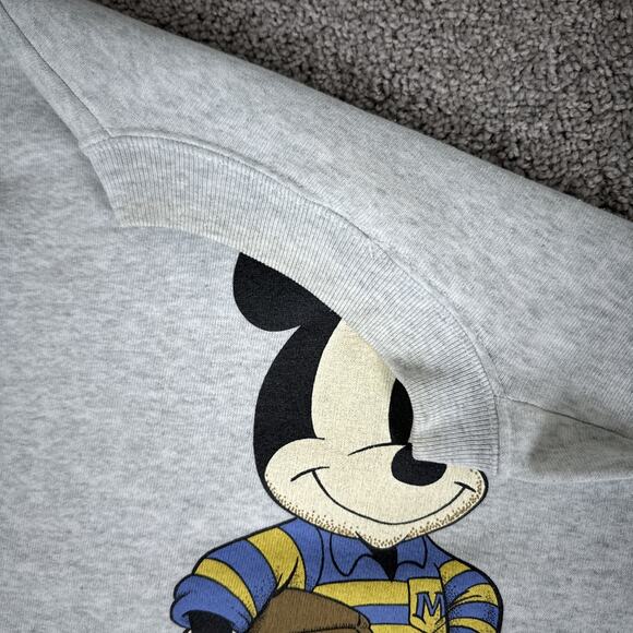 Vtg Mickey Mouse Sweatshirt Mens M Gray Mickey Football Graphic 90s Made in USA - Picture 7 of 8
